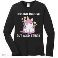 Feeling Magical But Also Stabby Rainbow Unicorn Gift Women's Long Sleeve Shirt thumb 0