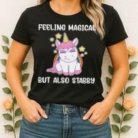 Feeling Magical But Also Stabby Rainbow Unicorn Gift Women's T-Shirt thumb 2