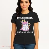 Feeling Magical But Also Stabby Rainbow Unicorn Gift Women's T-Shirt thumb 4