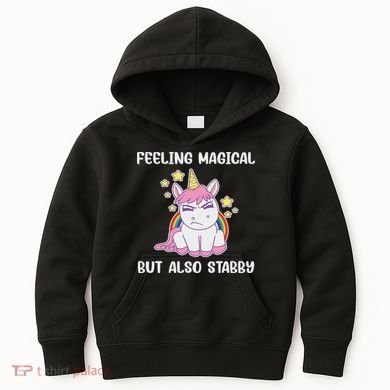 Feeling Magical But Also Stabby Rainbow Unicorn Gift Kids Hoodie