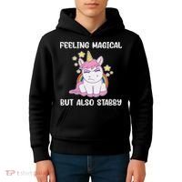 Feeling Magical But Also Stabby Rainbow Unicorn Gift Kids Hoodie thumb 4