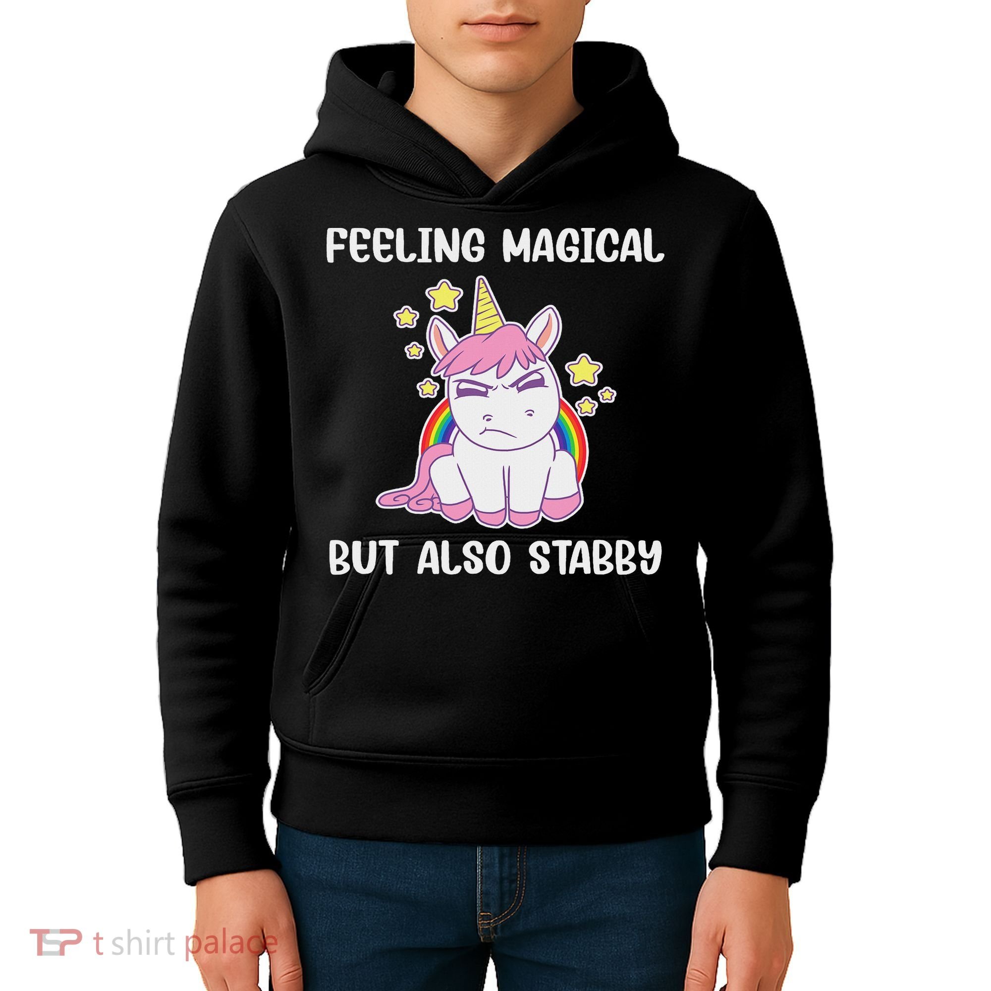 Feeling Magical But Also Stabby Rainbow Unicorn Gift Kids Hoodie