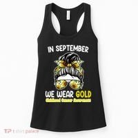 Floral Messy Bun In September We Wear Gold Childhood Cancer Women's Tank Top thumb 0
