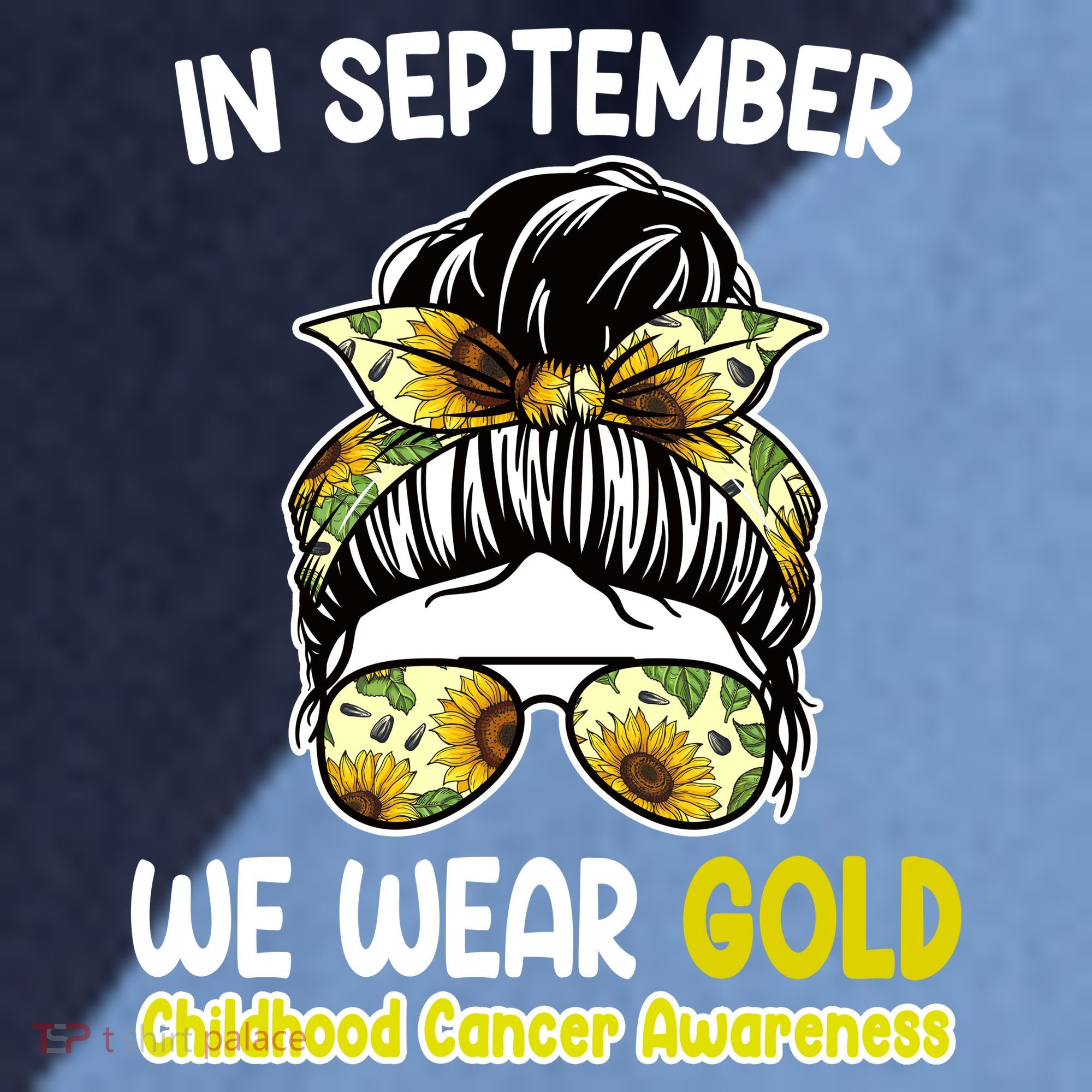 Floral Messy Bun In September We Wear Gold Childhood Cancer Raglan Baseball Sleeve Shirt
