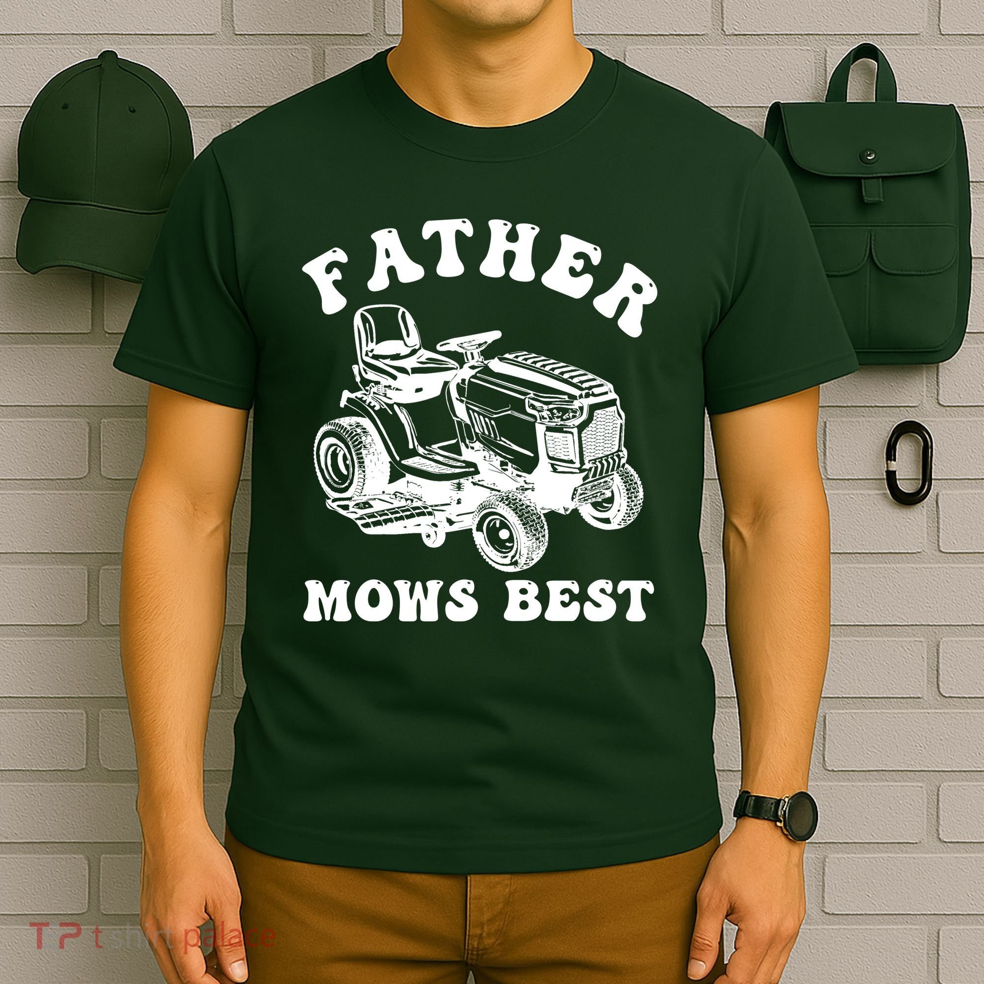 Father Mows Best Lawn Care Dad Mowing Gardener Fathers Day T-Shirt