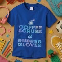Funny Medical Cute Gift: Coffee Scrubs And Rubber Gloves Kids T-Shirt thumb 3