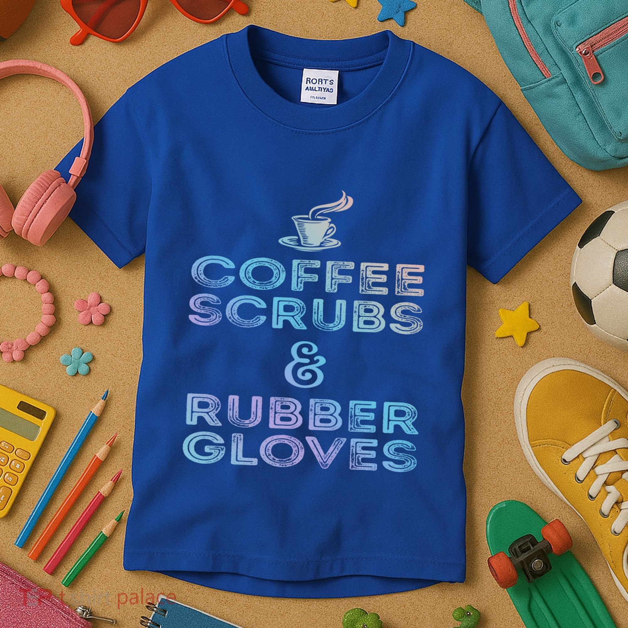 Funny Medical Cute Gift: Coffee Scrubs And Rubber Gloves Kids T-Shirt
