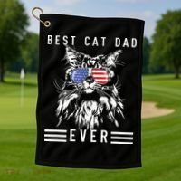Funny Maine Coon Cat Best Cat Dad Ever Funny Cat Maine Coon Golf Towel thumb 1