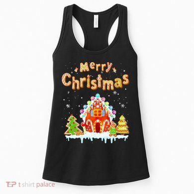Funny Merry Christmas Gingerbread House Baking Candy Cane Women's Tank Top