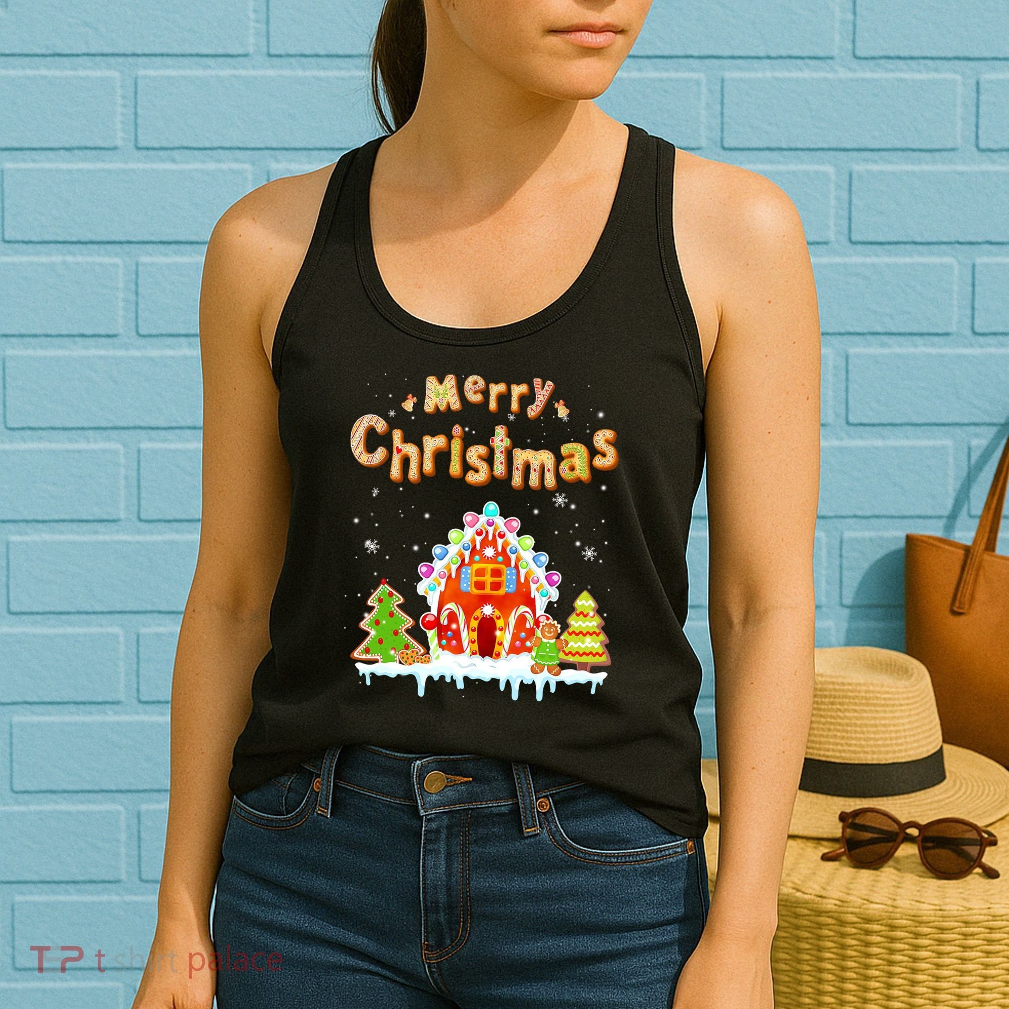 Funny Merry Christmas Gingerbread House Baking Candy Cane Women's Tank Top