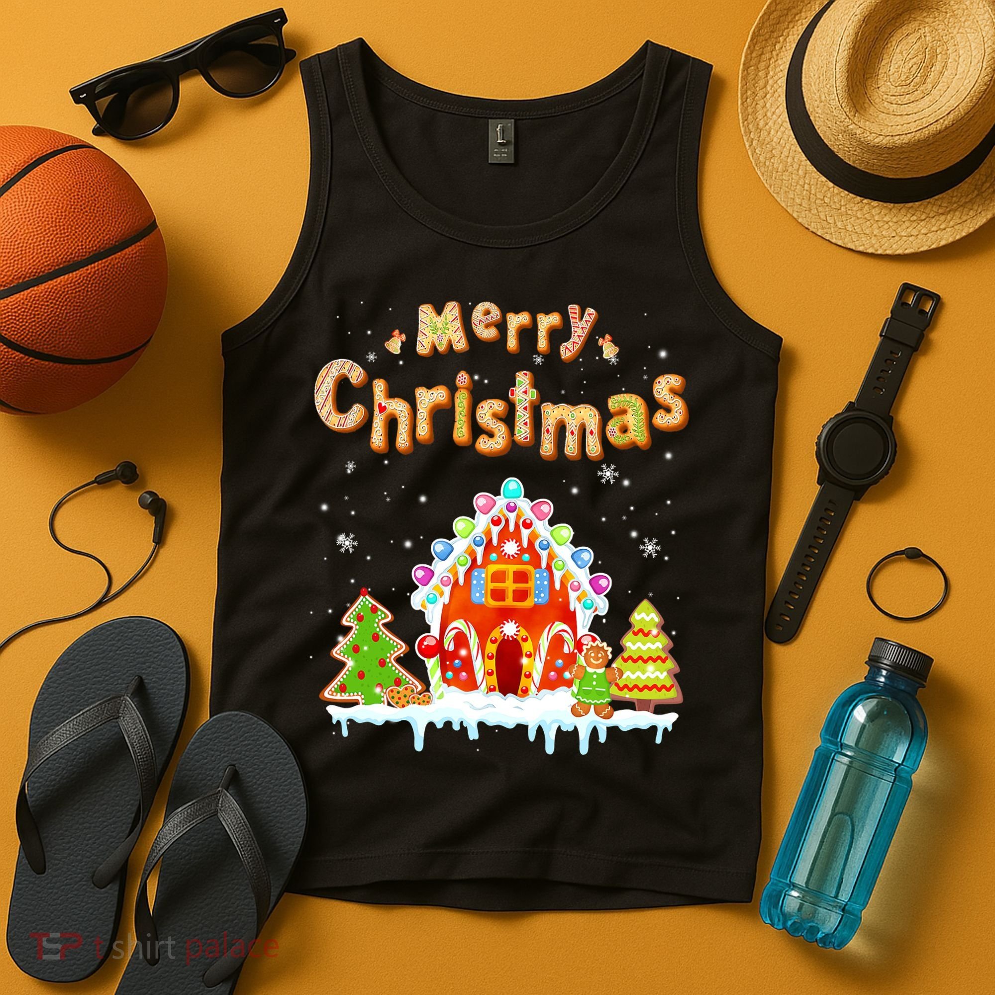 Funny Merry Christmas Gingerbread House Baking Candy Cane Tank Top