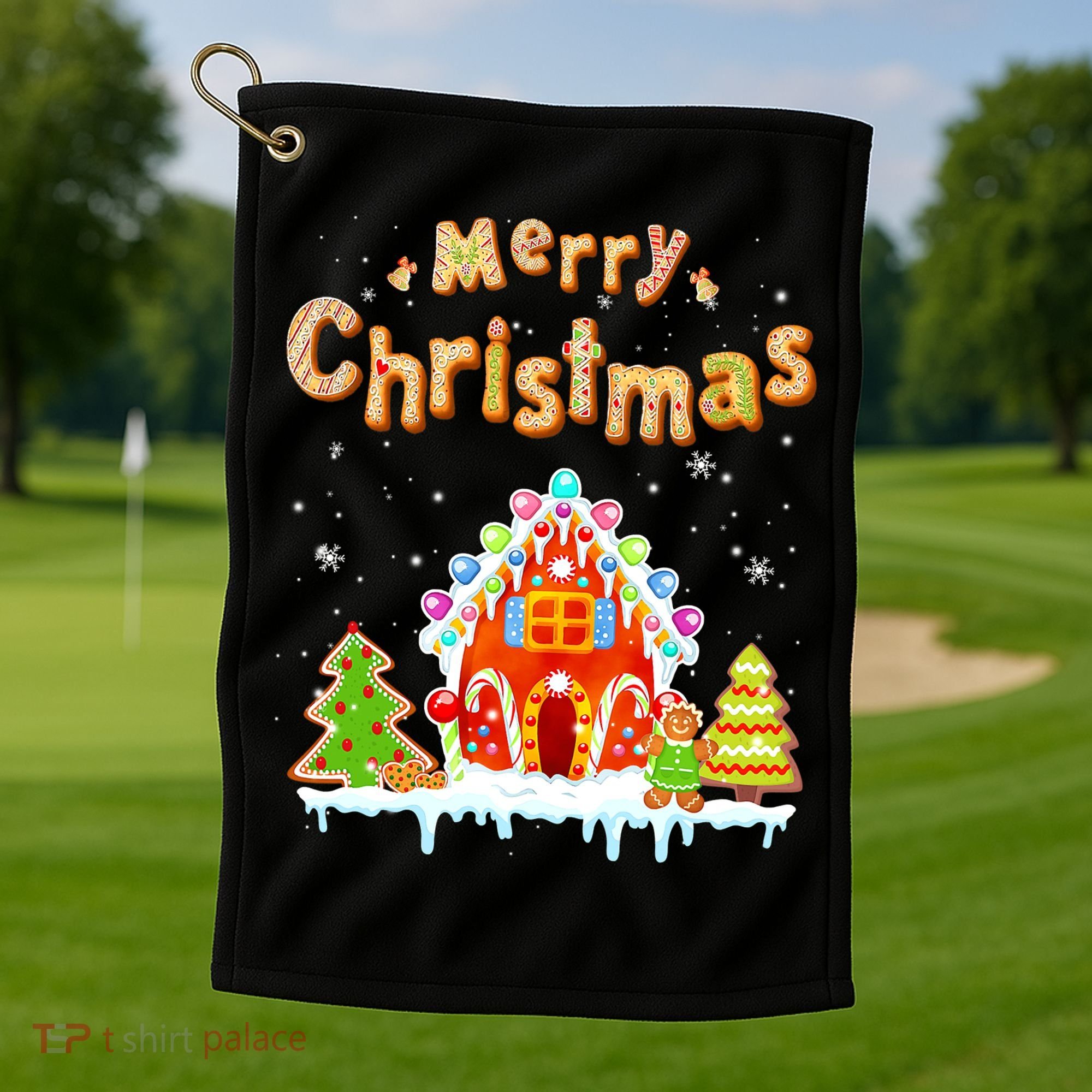 Funny Merry Christmas Gingerbread House Baking Candy Cane Golf Towel