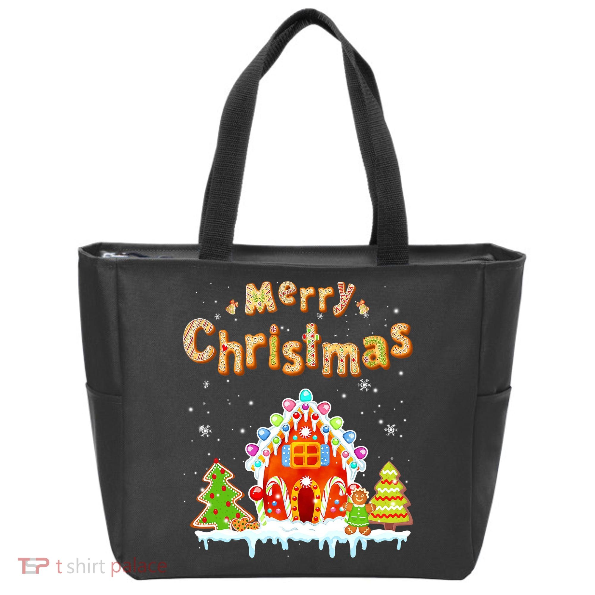 Funny Merry Christmas Gingerbread House Baking Candy Cane Tote Bag