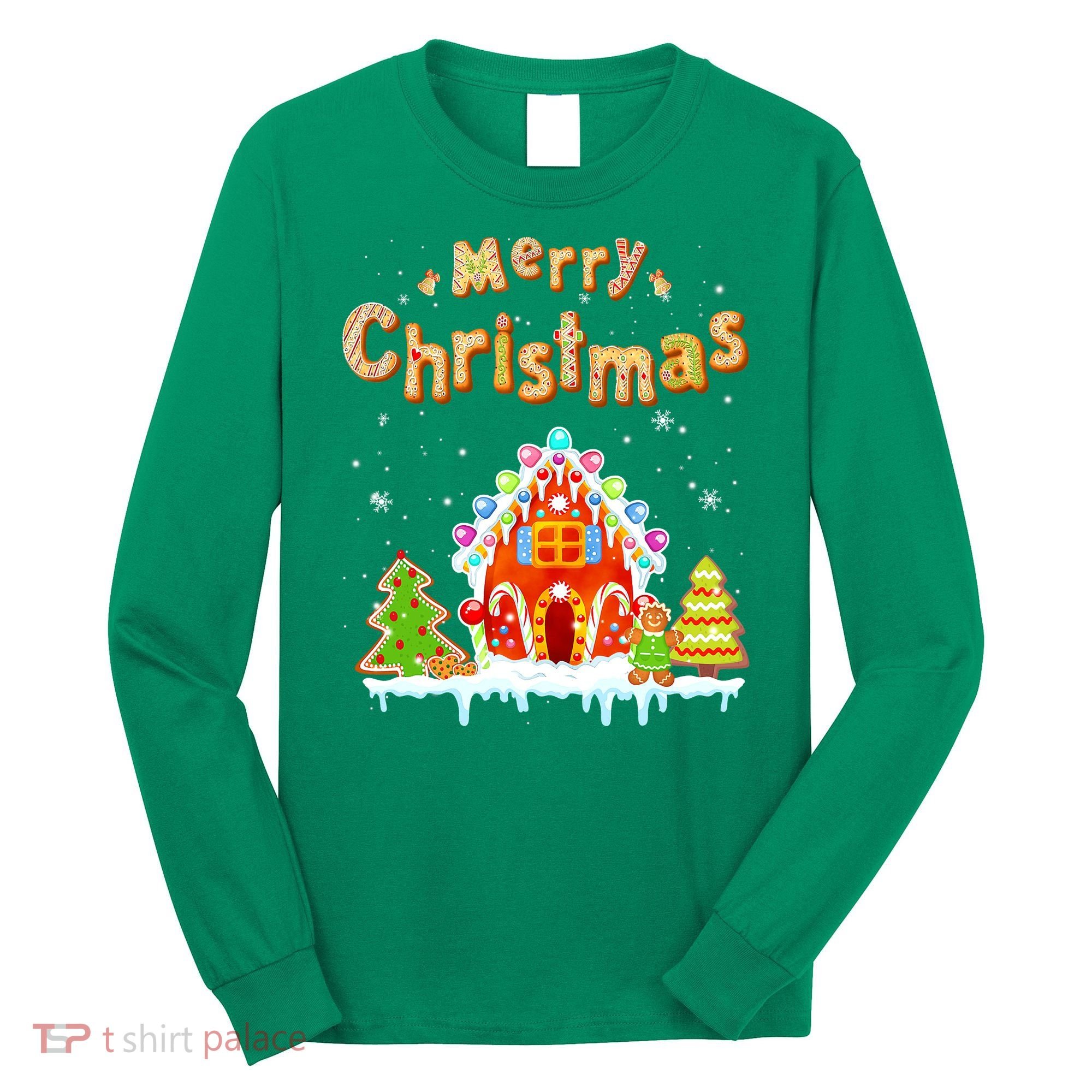 Funny Merry Christmas Gingerbread House Baking Candy Cane Long Sleeve Shirt