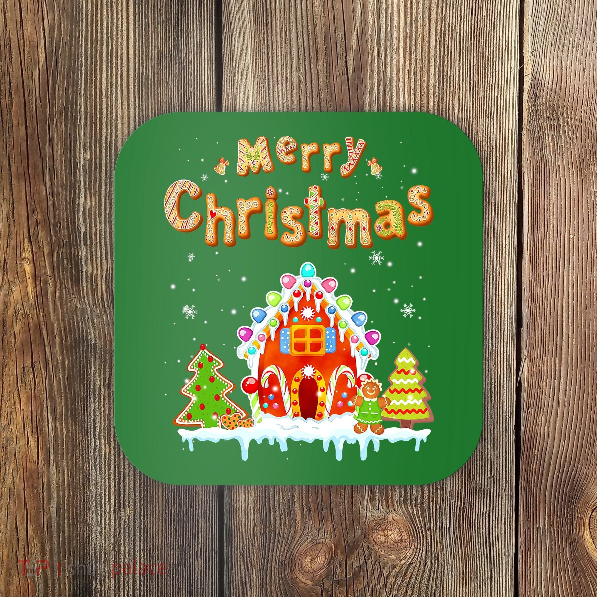 Funny Merry Christmas Gingerbread House Baking Candy Cane Coaster