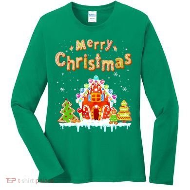 Funny Merry Christmas Gingerbread House Baking Candy Cane Women's Long Sleeve Shirt