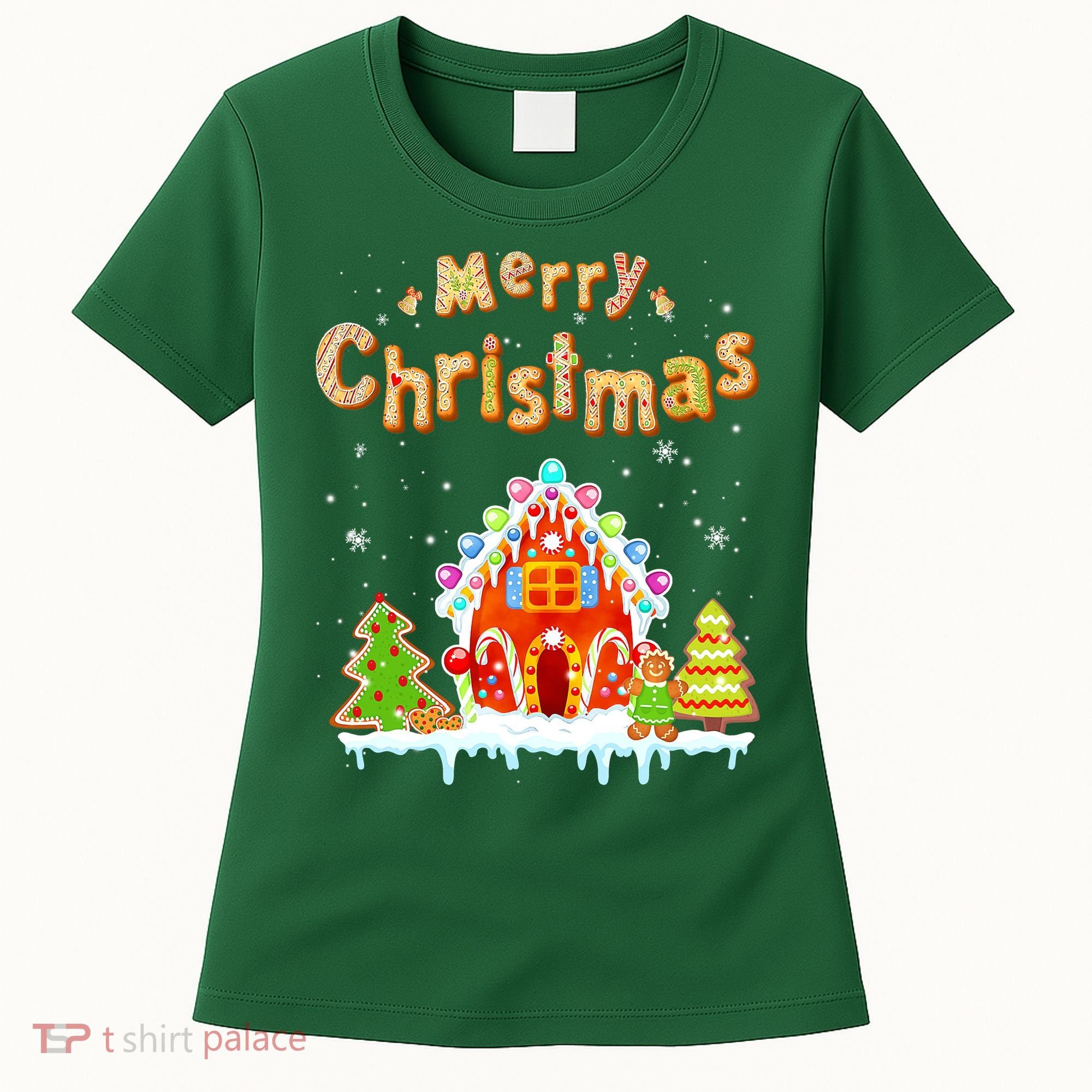 Funny Merry Christmas Gingerbread House Baking Candy Cane Women's T-Shirt