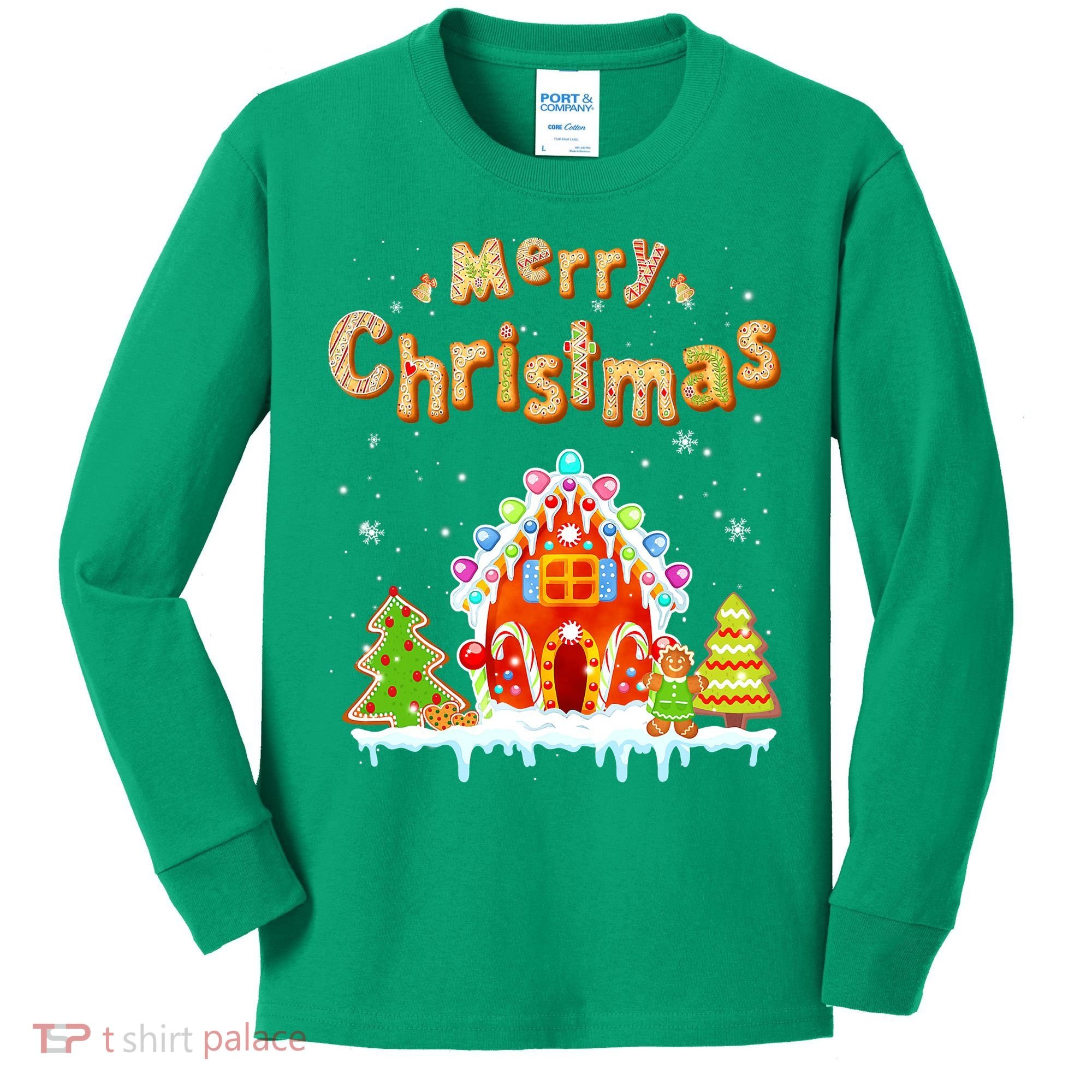 Funny Merry Christmas Gingerbread House Baking Candy Cane Kids Long Sleeve Shirt