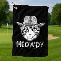 Funny Meowdy Cowboy Cat Golf Towel thumb 1