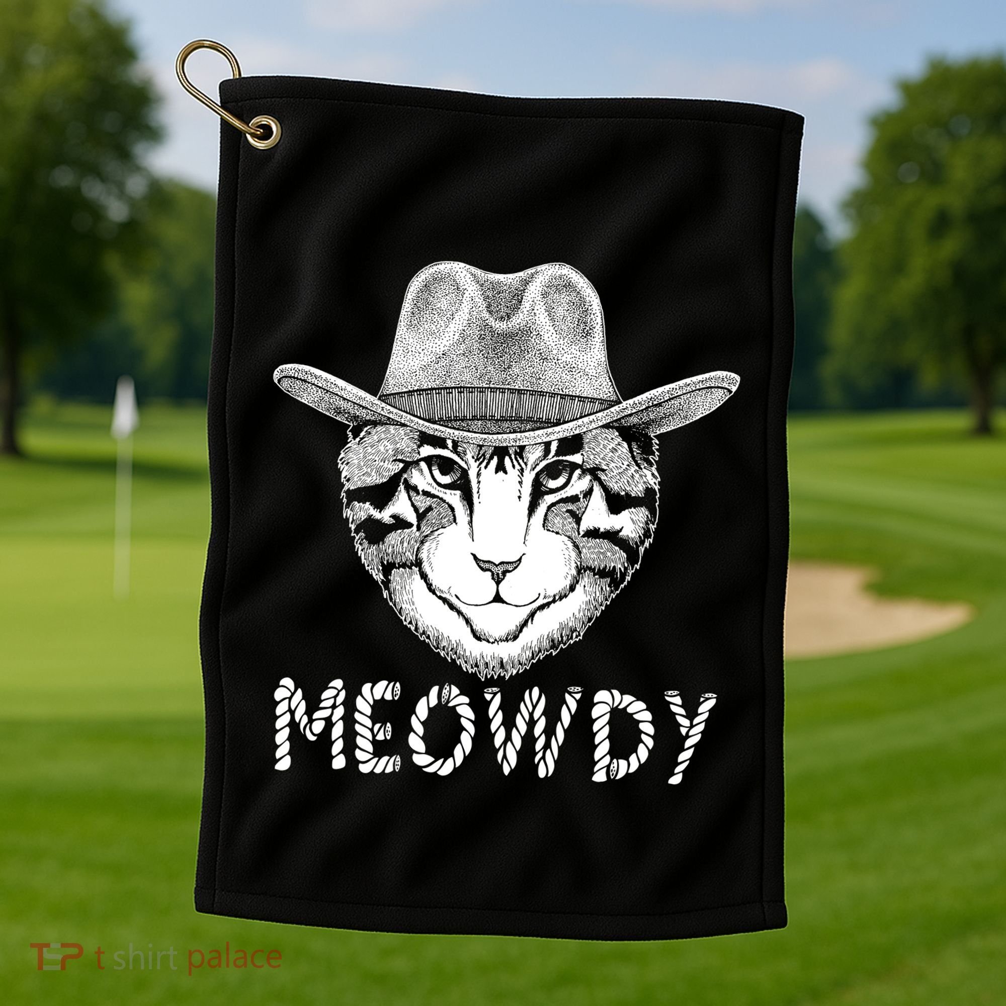 Funny Meowdy Cowboy Cat Golf Towel