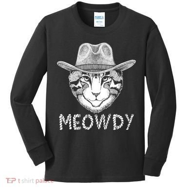 Funny Meowdy Cowboy Cat Kids Long Sleeve Shirt