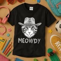 Funny Meowdy Cowboy Cat Kids T-Shirt thumb 3