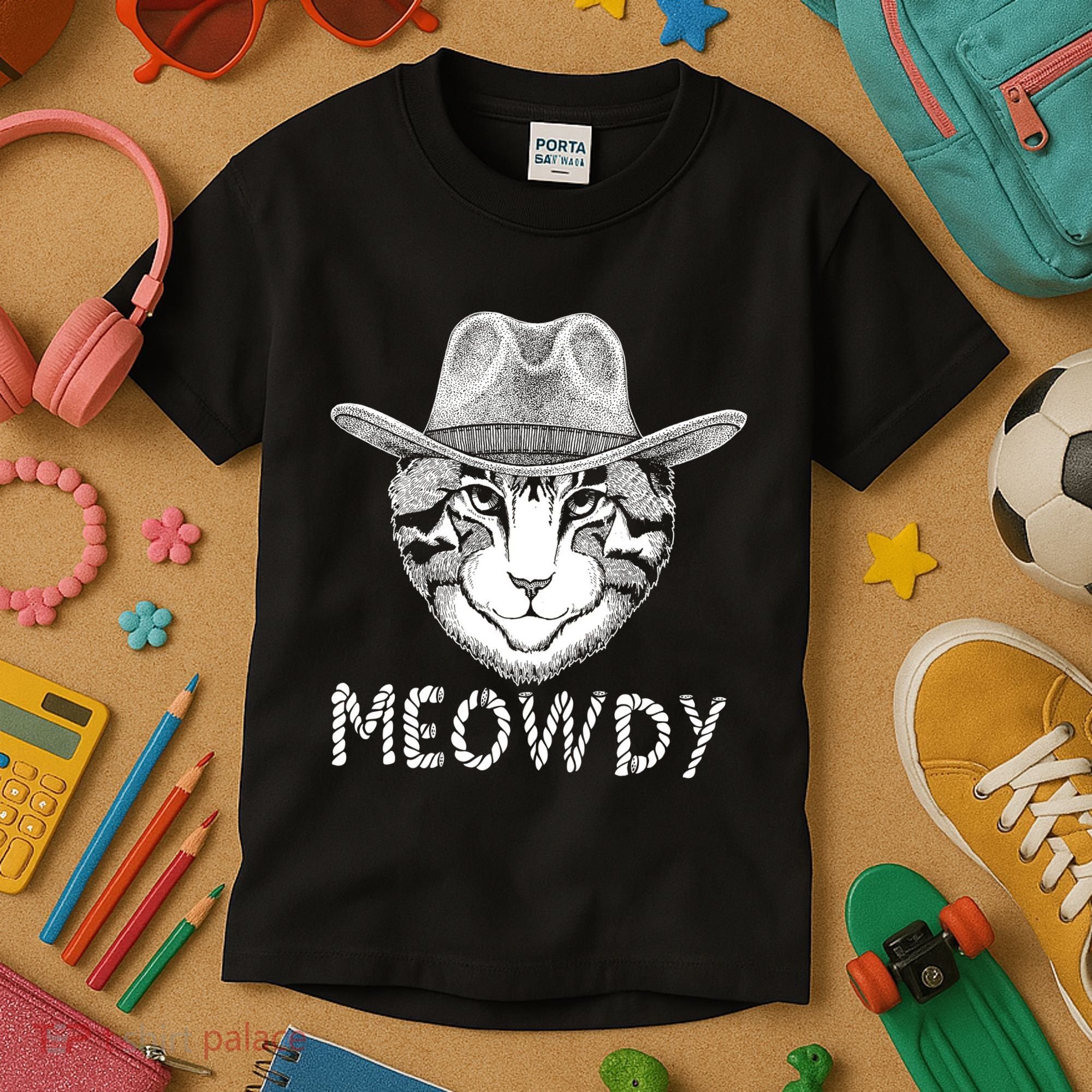 Funny Meowdy Cowboy Cat Kids T-Shirt
