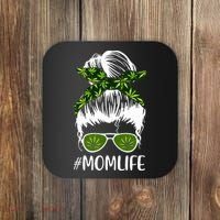 Funny Mom Cannabis Weed Mom Lady Messy Bun Mother's Day Coaster thumb 0