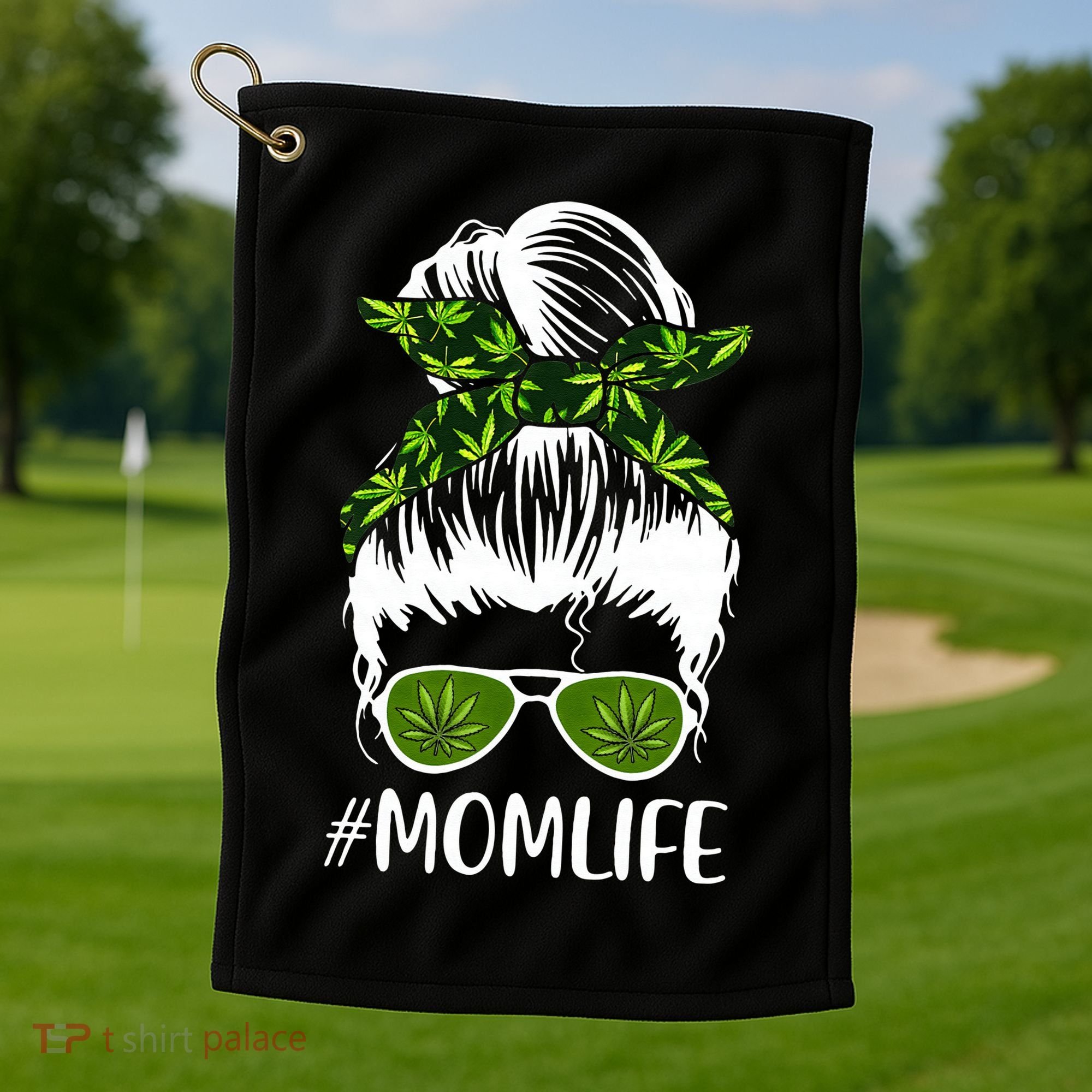 Funny Mom Cannabis Weed Mom Lady Messy Bun Mother's Day Golf Towel