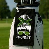 Funny Mom Cannabis Weed Mom Lady Messy Bun Mother's Day Golf Towel thumb 2