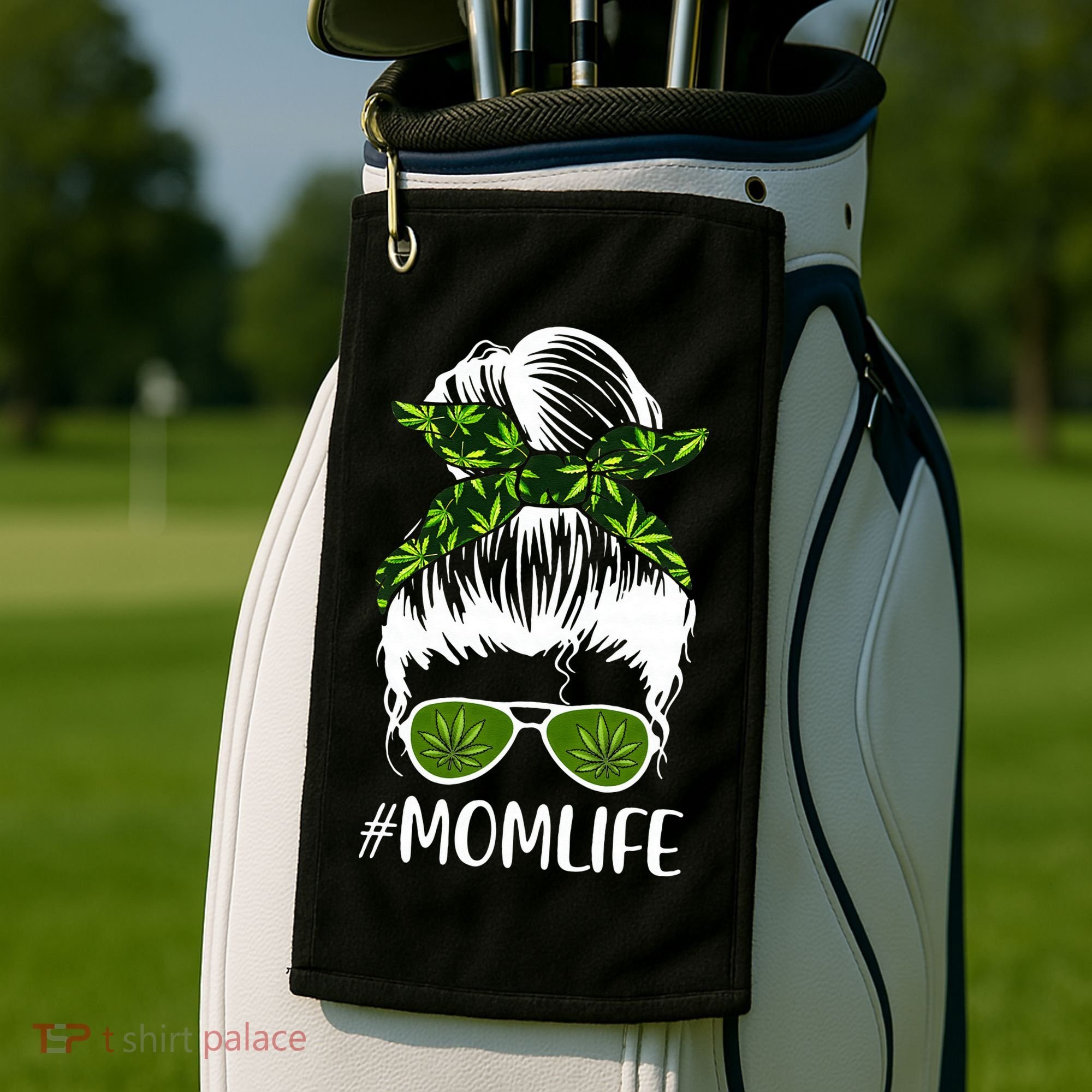 Funny Mom Cannabis Weed Mom Lady Messy Bun Mother's Day Golf Towel