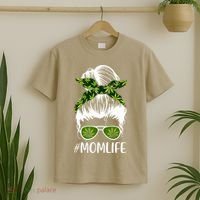 Funny Mom Cannabis Weed Mom Lady Messy Bun Mother's Day T-Shirt thumb 2