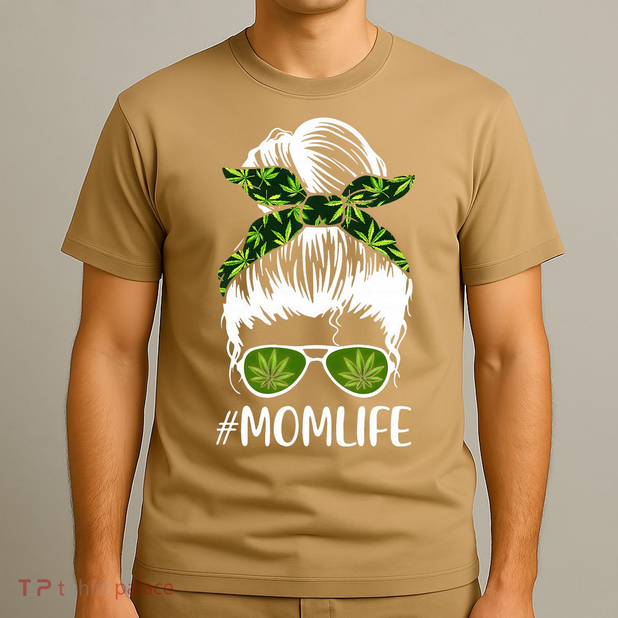 Funny Mom Cannabis Weed Mom Lady Messy Bun Mother's Day T-Shirt