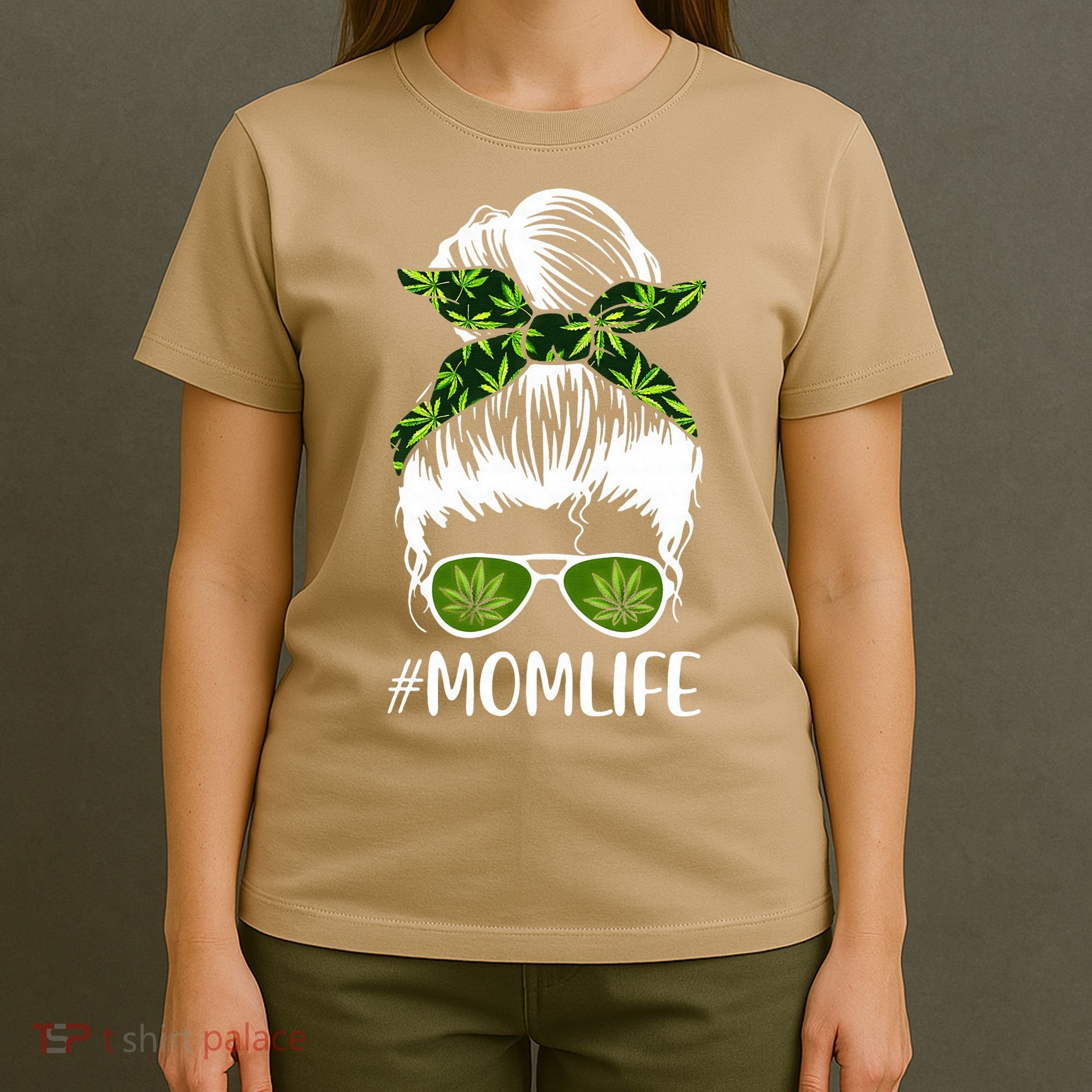 Funny Mom Cannabis Weed Mom Lady Messy Bun Mother's Day T-Shirt