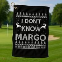 Funny Matching Couple I Dont Know Margo Ugly Christmas Golf Towel thumb 1