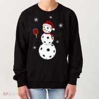 Funny Merry Christmas Snowman Playing Pickleball Women's Sweatshirt thumb 0