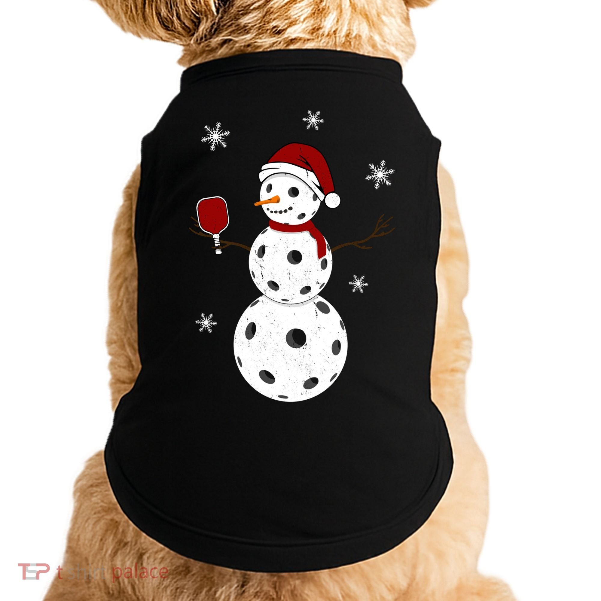 Funny Merry Christmas Snowman Playing Pickleball Doggie Tank