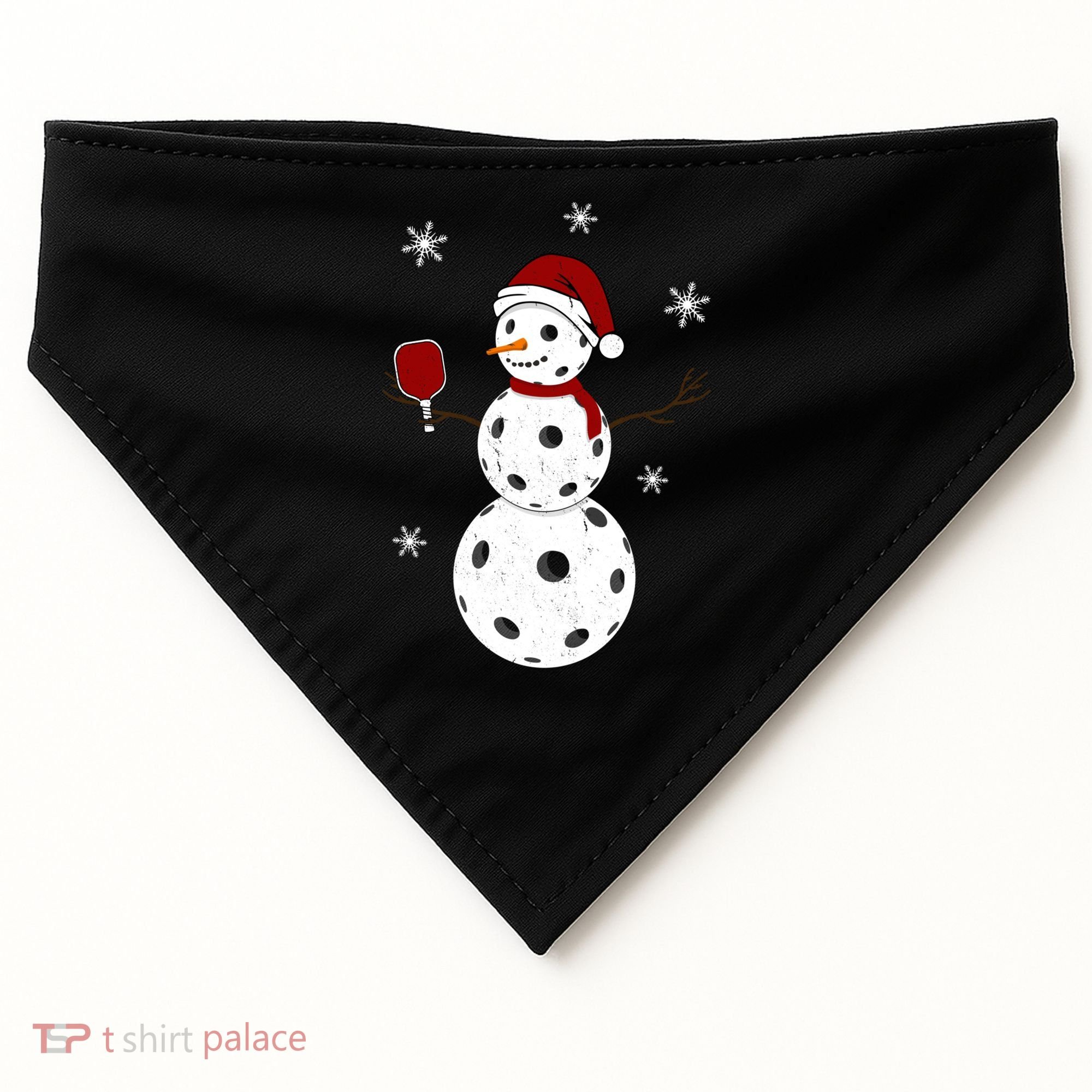 Funny Merry Christmas Snowman Playing Pickleball USA-Made Doggie Bandana