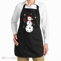 Funny Merry Christmas Snowman Playing Pickleball Apron thumb 2