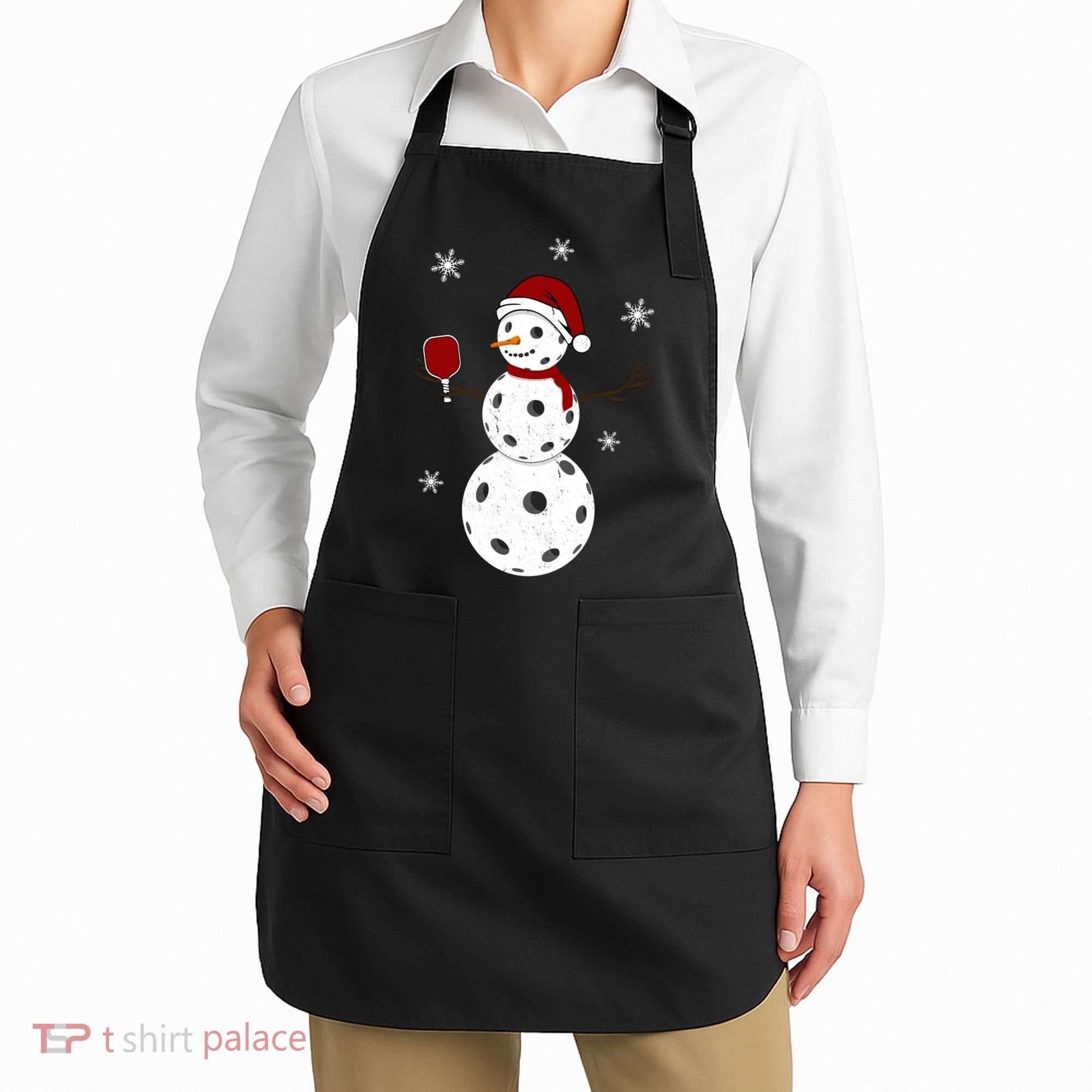 Funny Merry Christmas Snowman Playing Pickleball Apron