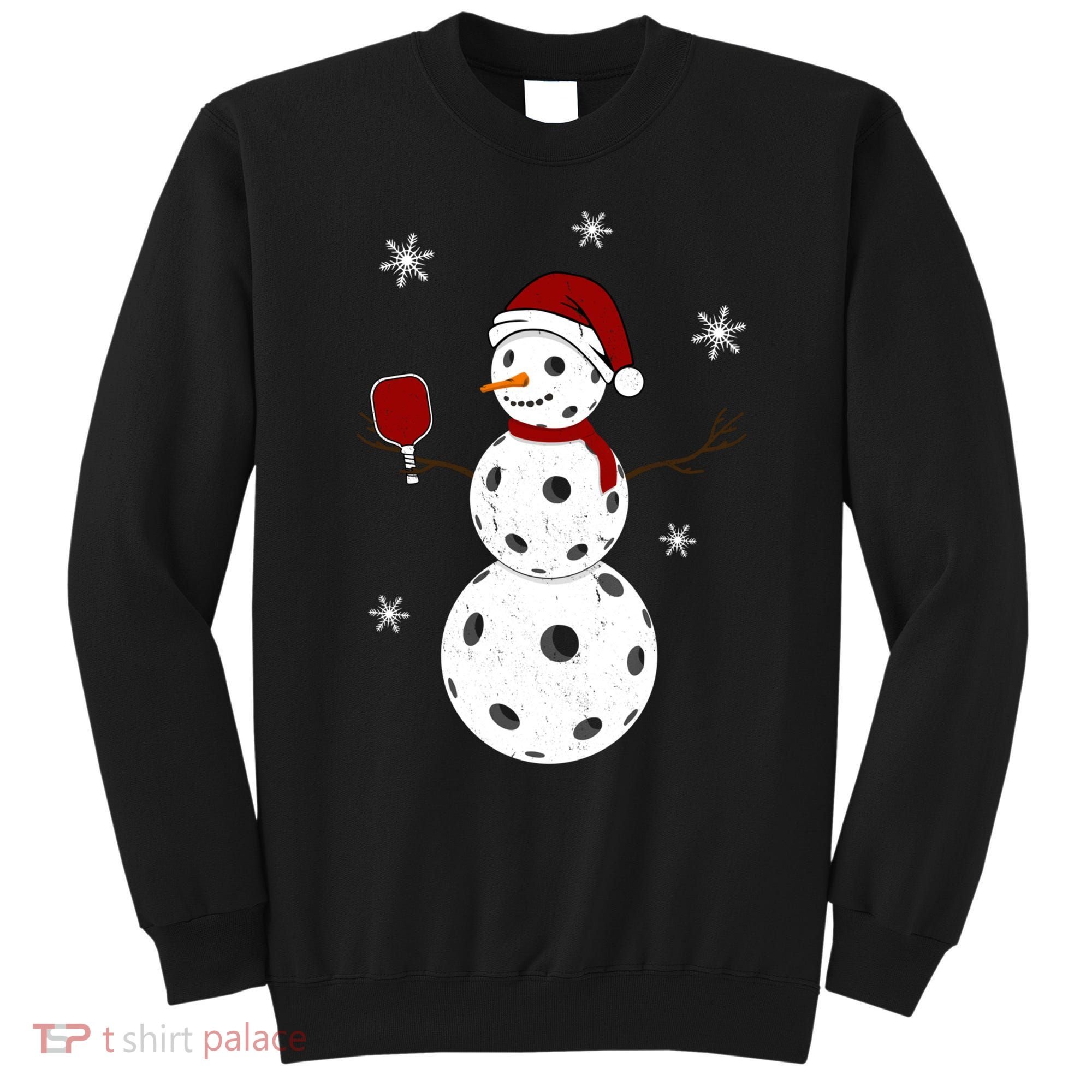 Funny Merry Christmas Snowman Playing Pickleball Sweatshirt