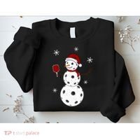 Funny Merry Christmas Snowman Playing Pickleball Sweatshirt thumb 2