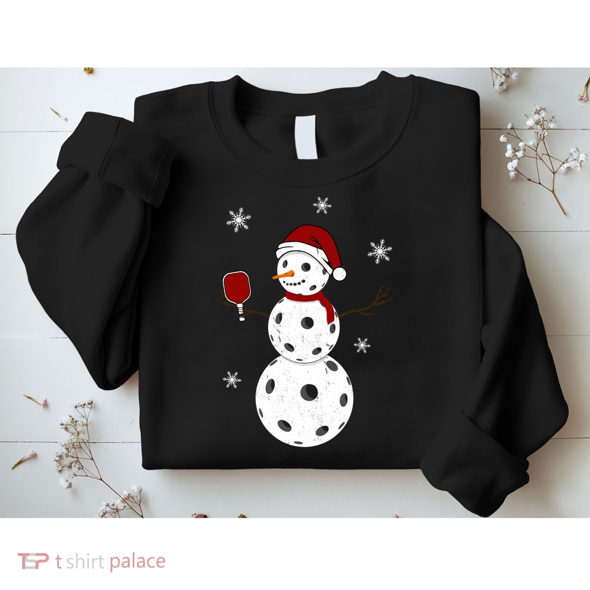Funny Merry Christmas Snowman Playing Pickleball Sweatshirt
