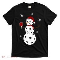 Funny Merry Christmas Snowman Playing Pickleball T-Shirt thumb 0