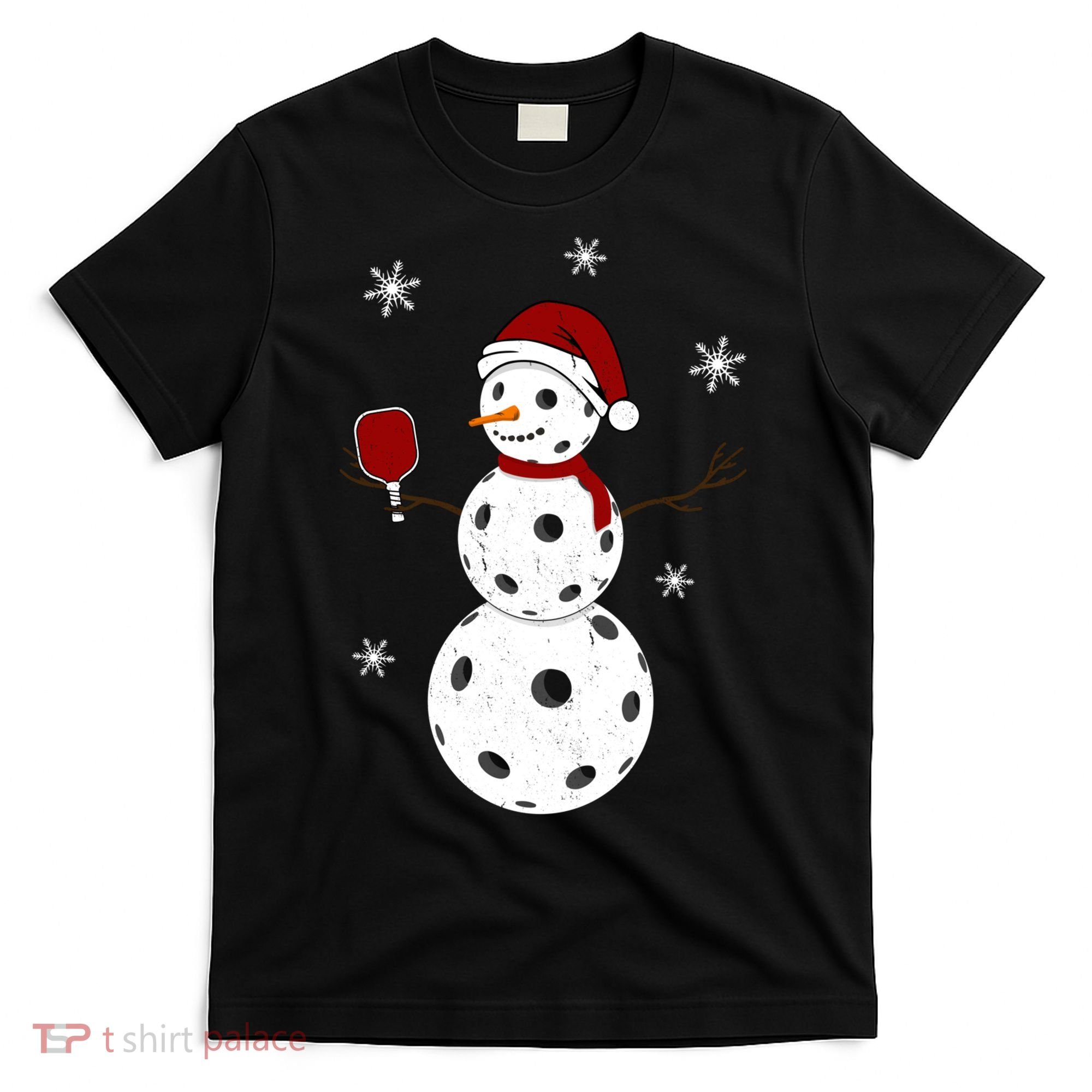 Funny Merry Christmas Snowman Playing Pickleball T-Shirt