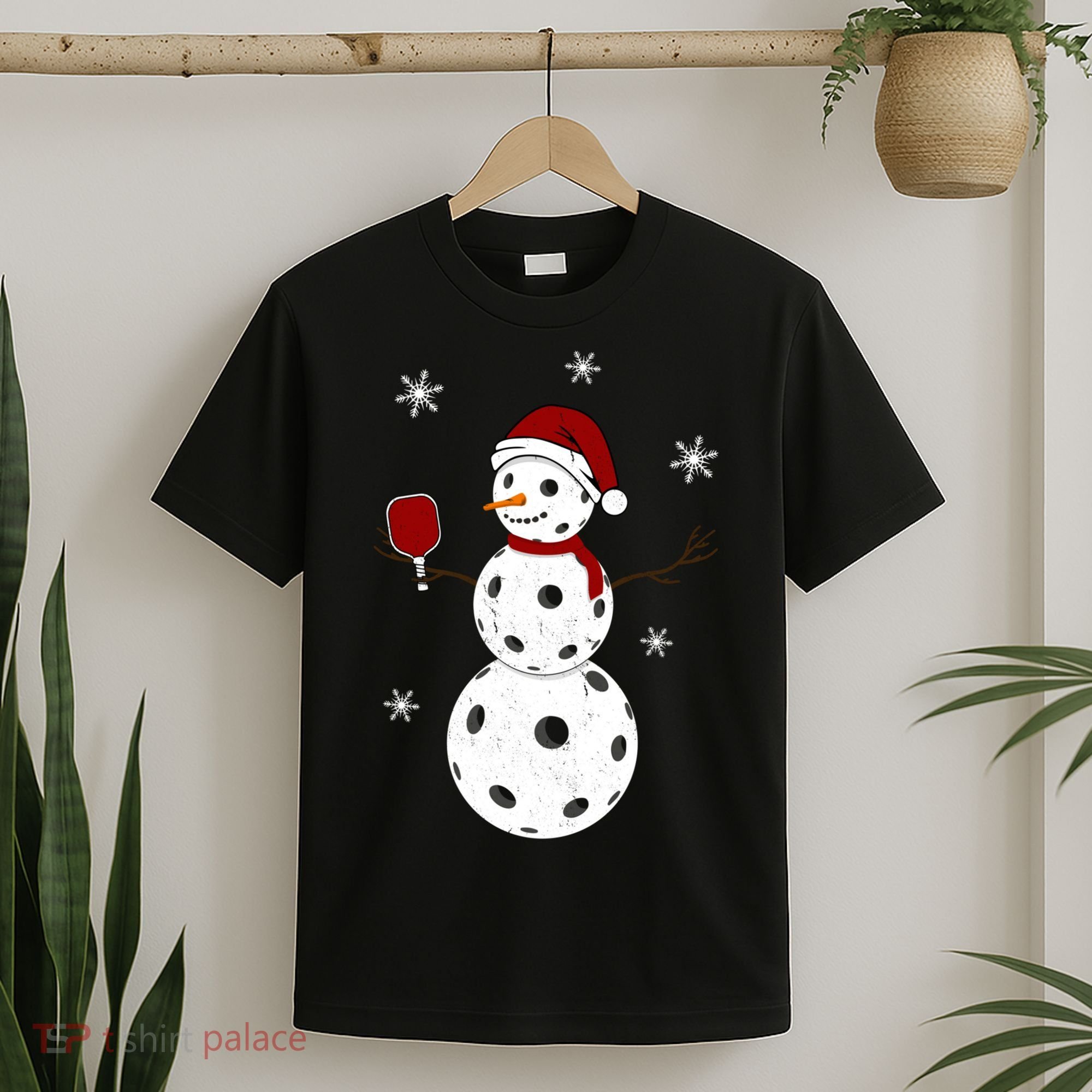 Funny Merry Christmas Snowman Playing Pickleball T-Shirt