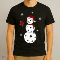 Funny Merry Christmas Snowman Playing Pickleball T-Shirt thumb 3