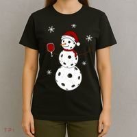 Funny Merry Christmas Snowman Playing Pickleball T-Shirt thumb 4