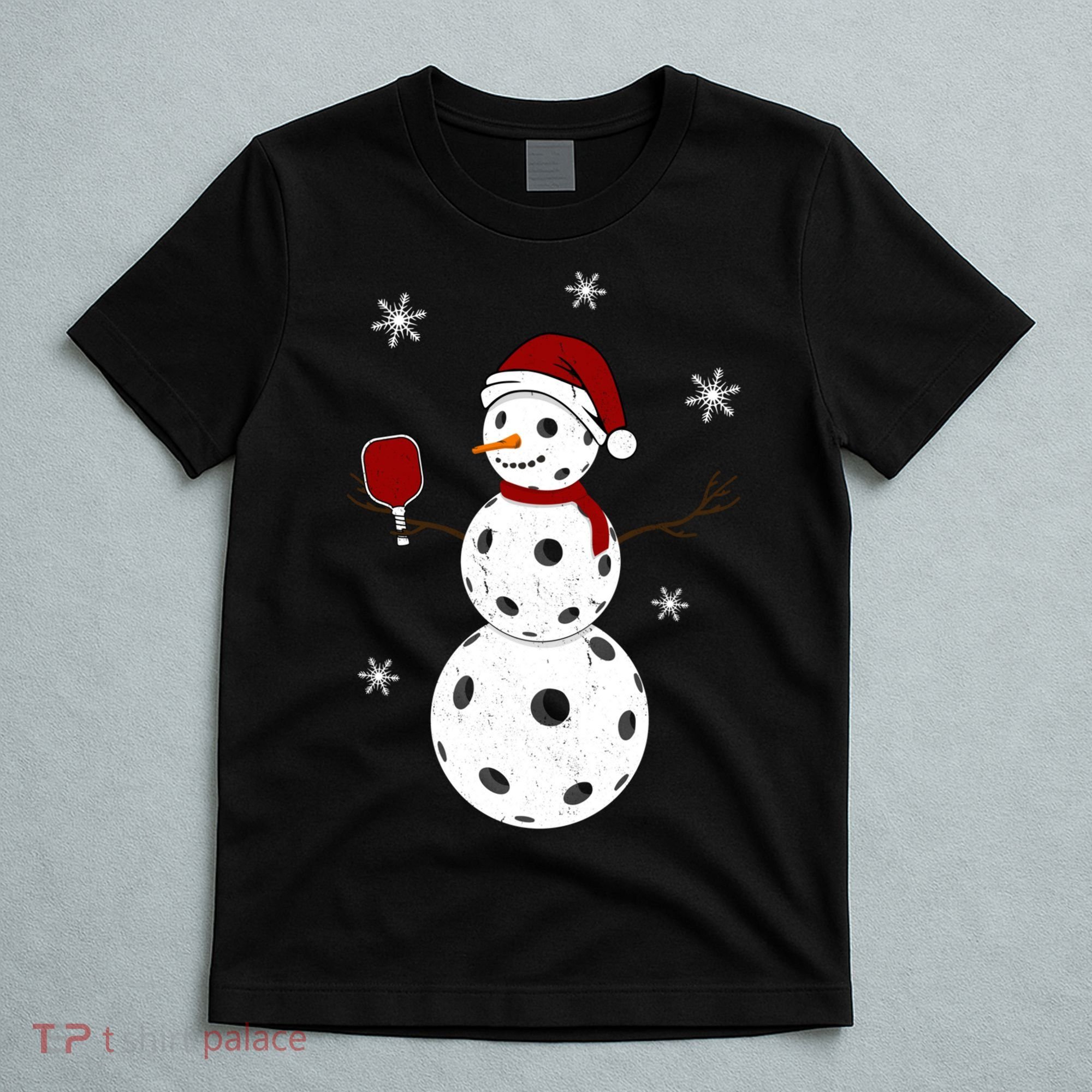 Funny Merry Christmas Snowman Playing Pickleball T-Shirt