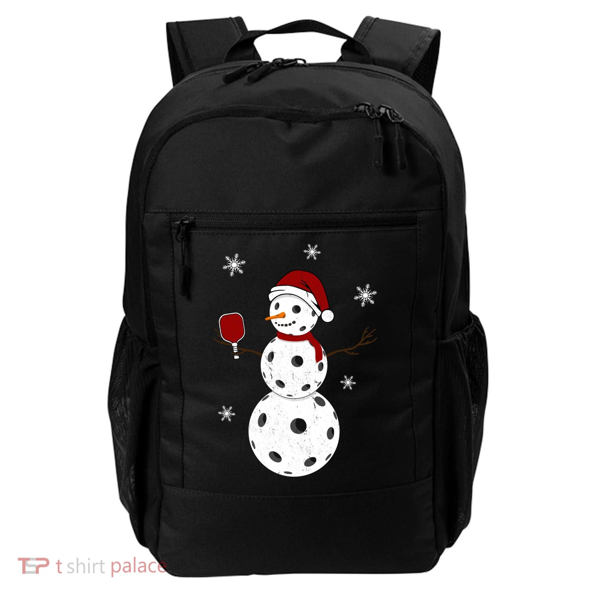 Funny Merry Christmas Snowman Playing Pickleball Backpack